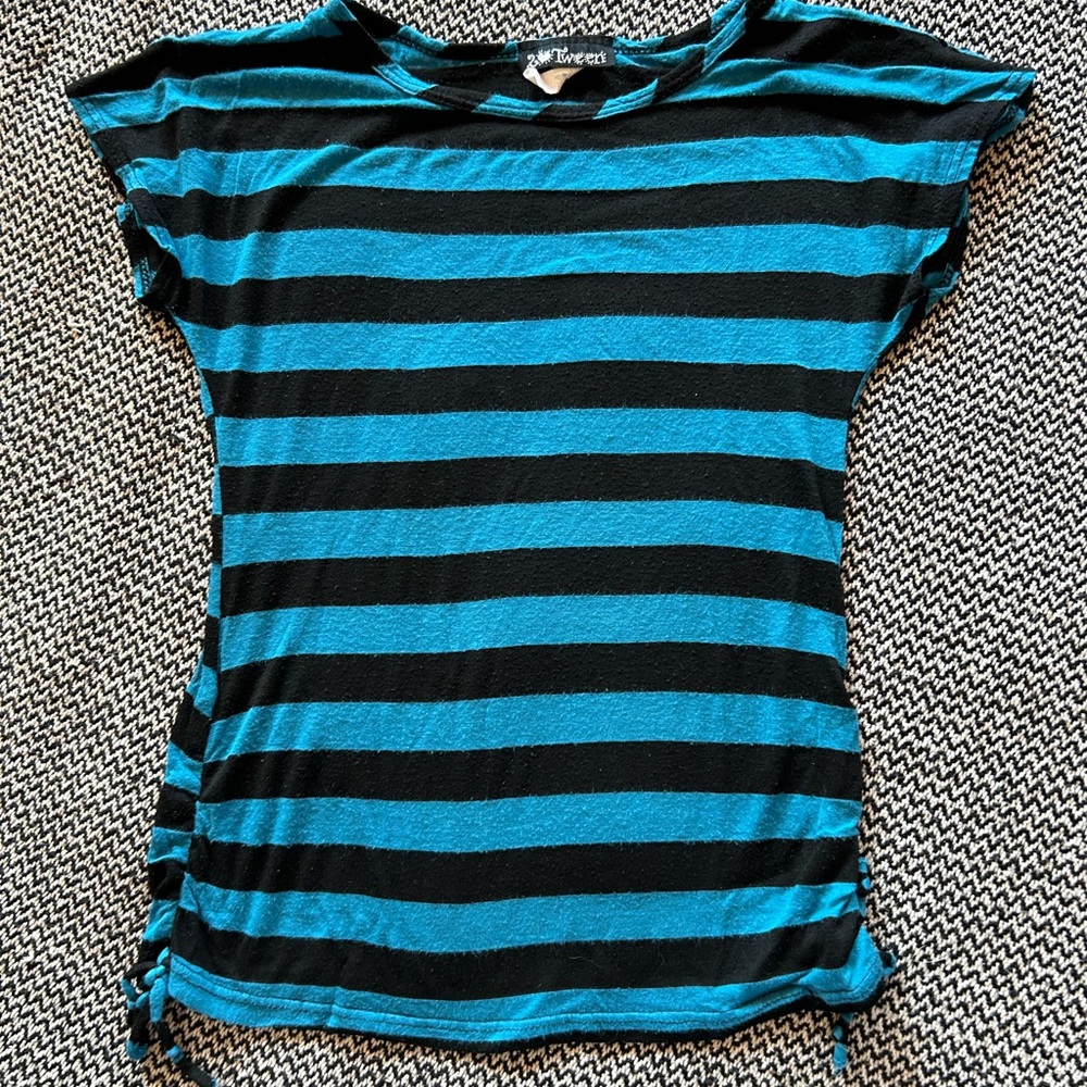Blue and Black Striped Top
